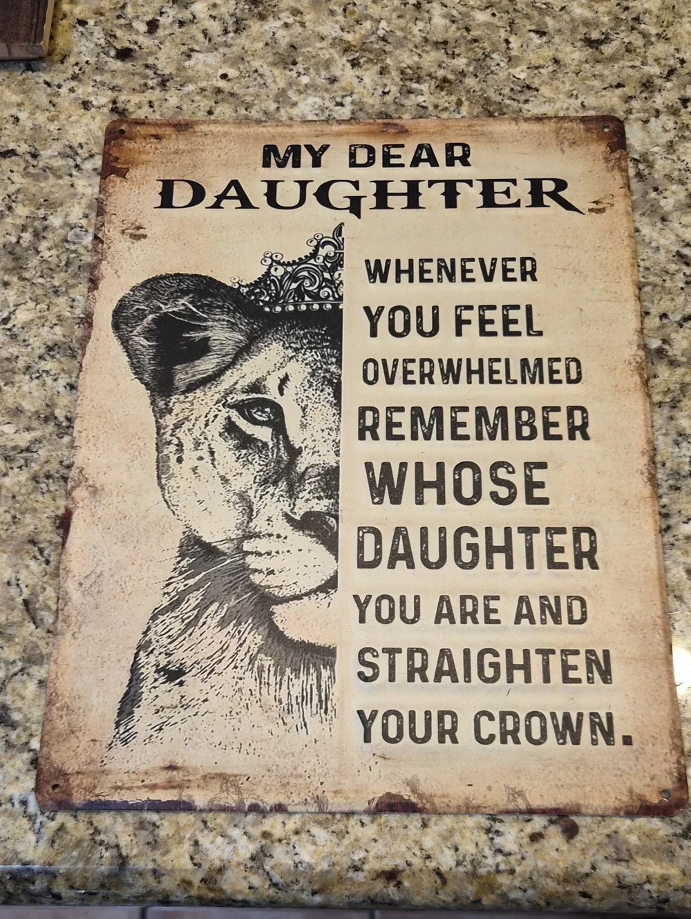 My Dear Daughter Lioness Wall Sign - Inspirational Beige Decor